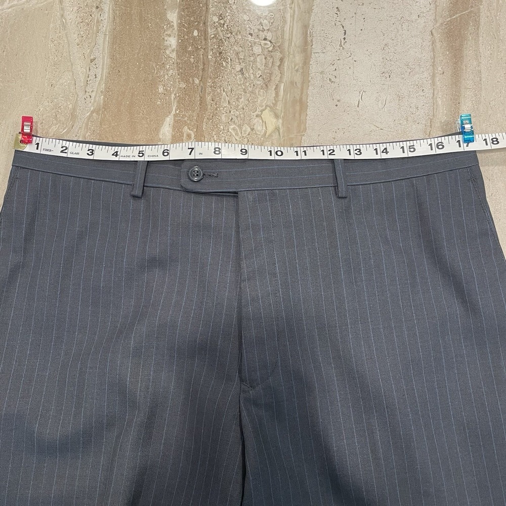 Angelo Rossi Mens Trousers Slacks Pants Suit Gray With Blue Pin Stripe 35 x 30 - Picture 16 of 16